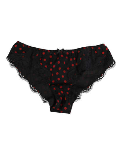 Dolce & Gabbana Black Polka Dotted Silk Low Waist Panty Underwear