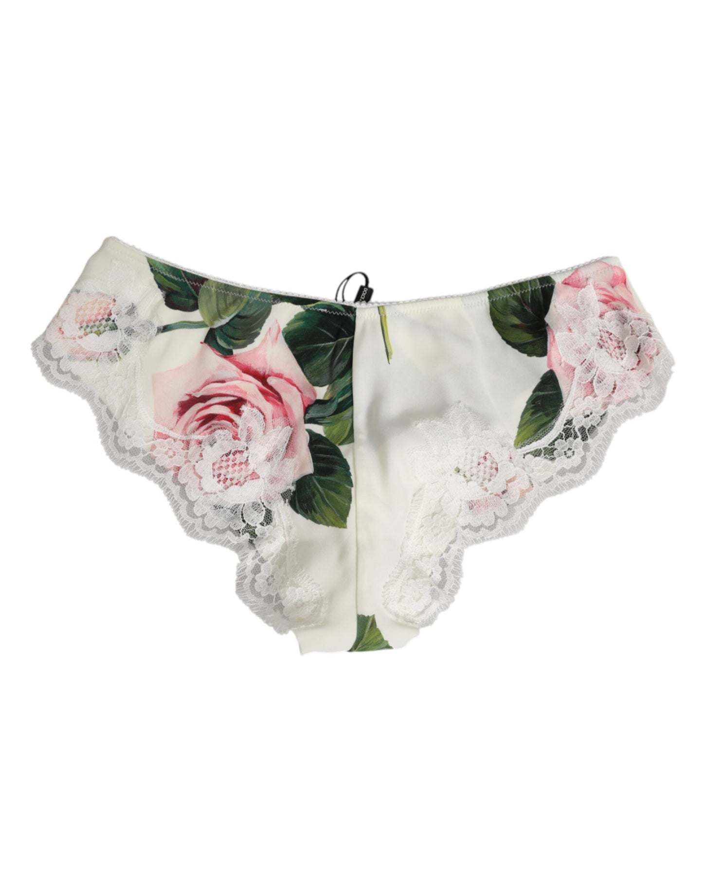 Dolce & Gabbana White Silk Satin Floral Lace Trim Slip Underwear