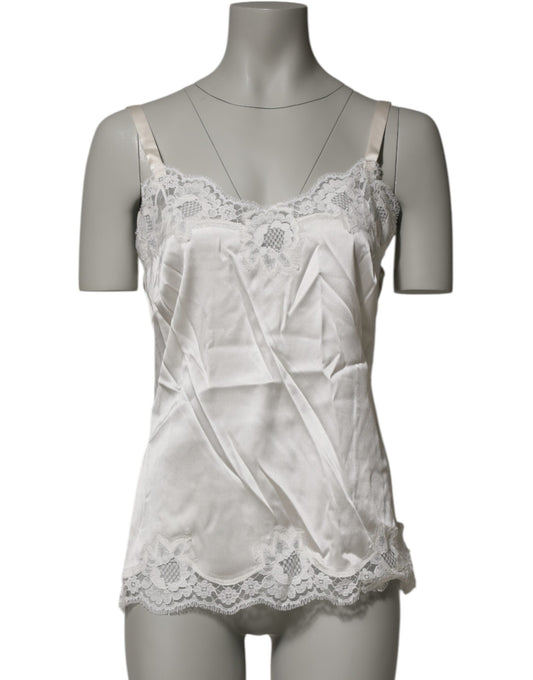 Dolce & Gabbana Off White Floral Lace Tank Lingerie Top Underwear