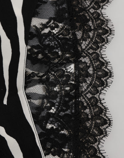 Dolce & Gabbana Black Silk Zebra Print Lace High Waist Underwear