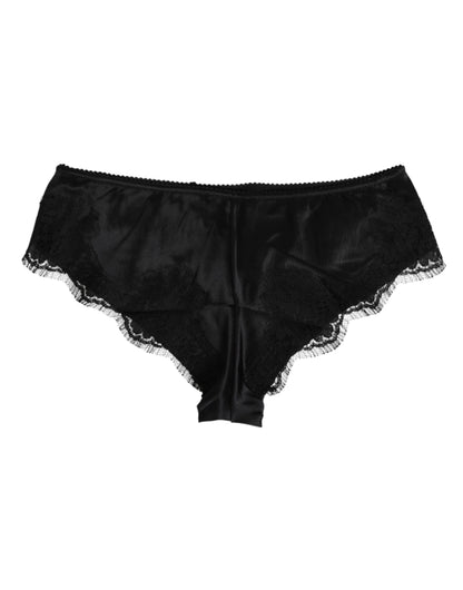 Dolce & Gabbana Black Silk Satin Floral Lace Panty Brief Underwear