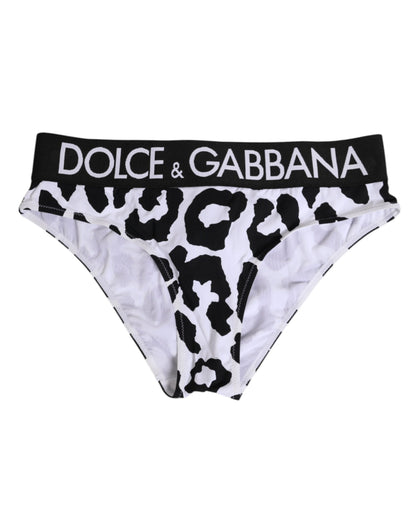Dolce & Gabbana White Leopard Nylon High Waist Panty Underwear