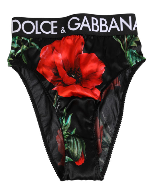 Culotte taille haute Dolce & Gabbana à imprimé floral en soie noir – BIK1862