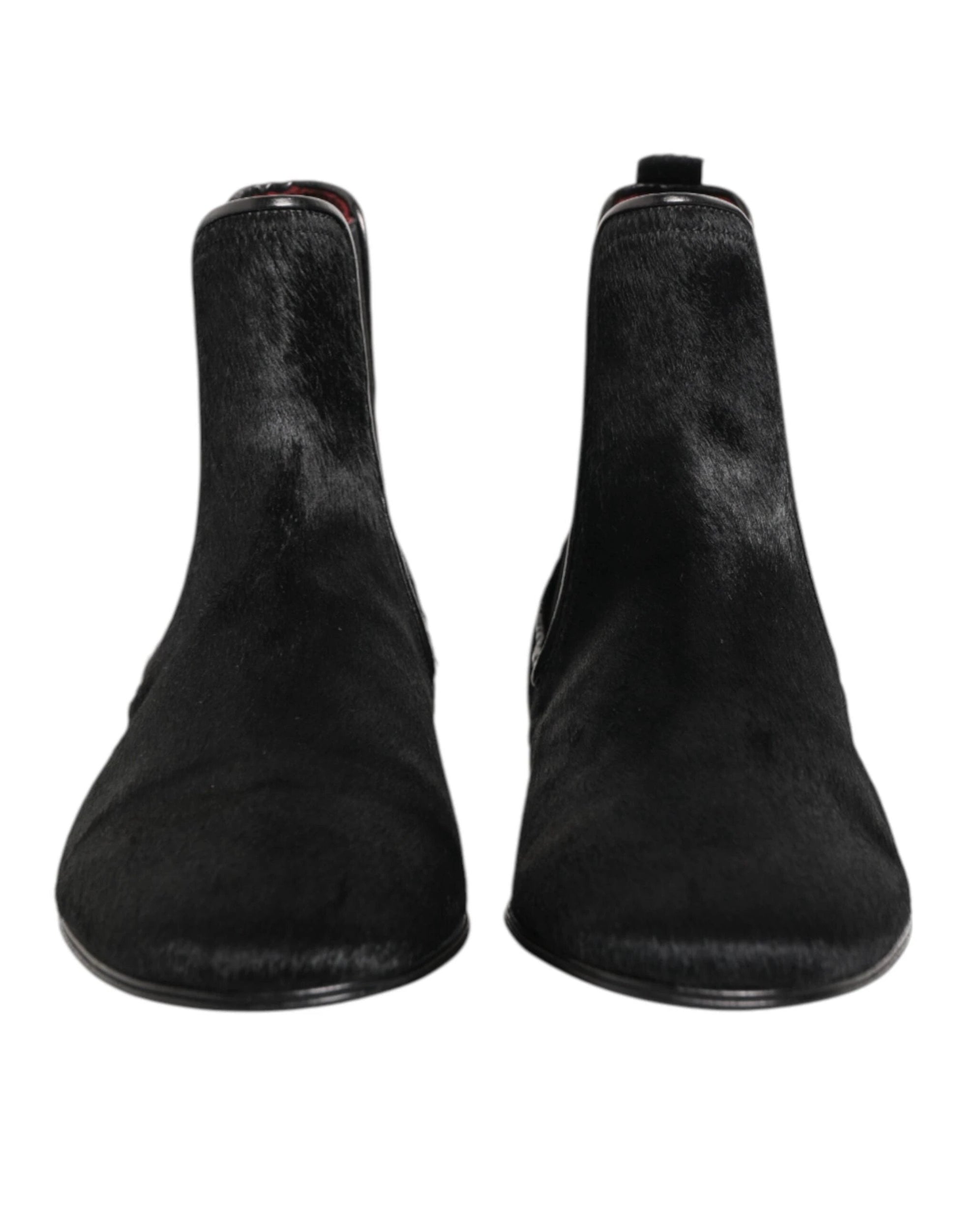 Dolce & Gabbana Black Leather Fur Men CHELSEA Boots Shoes by Dolce & Gabbana