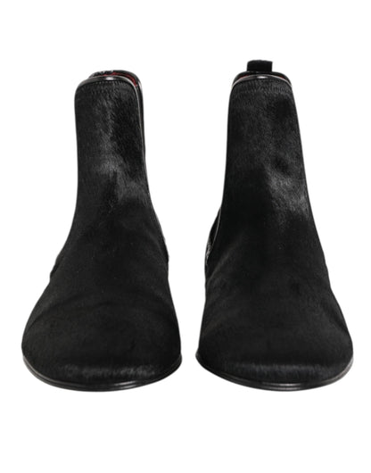 Dolce & Gabbana Black Leather Fur Men CHELSEA Boots Shoes by Dolce & Gabbana