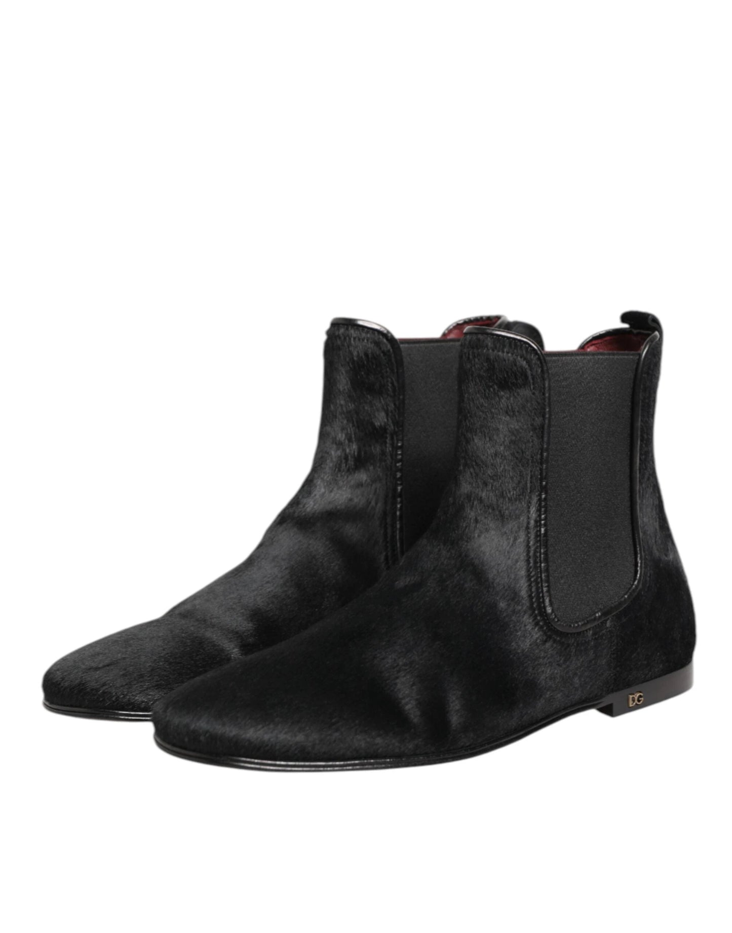 Dolce & Gabbana Black Leather Fur Men CHELSEA Boots Shoes by Dolce & Gabbana