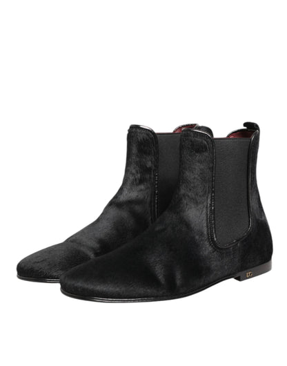 Dolce & Gabbana Black Leather Fur Men CHELSEA Boots Shoes by Dolce & Gabbana