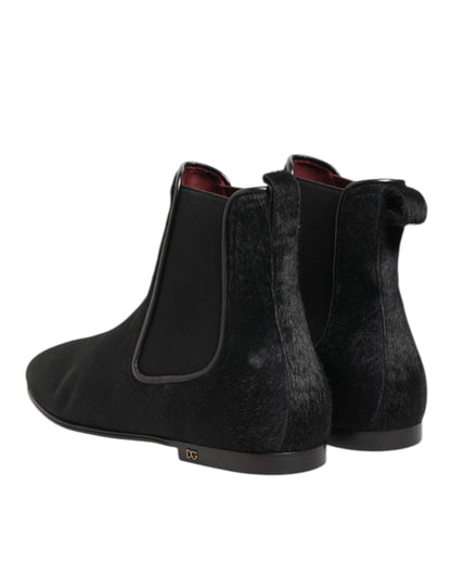 Dolce & Gabbana Black Leather Fur Men CHELSEA Boots Shoes by Dolce & Gabbana