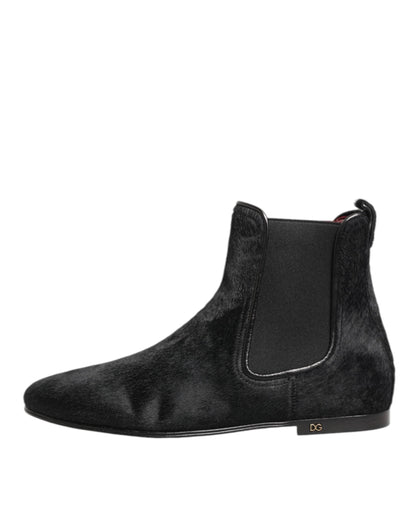 Dolce & Gabbana Black Leather Fur Men CHELSEA Boots Shoes by Dolce & Gabbana
