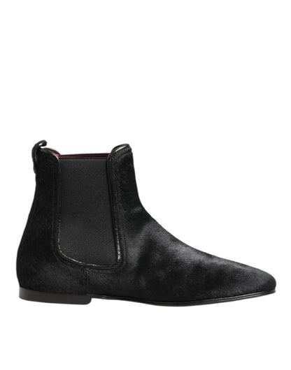 Dolce & Gabbana Black Leather Fur Men CHELSEA Boots Shoes by Dolce & Gabbana