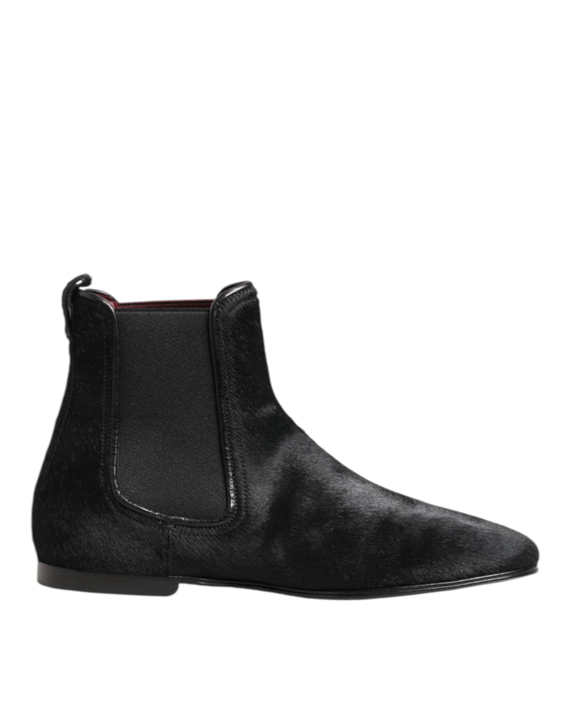 Dolce & Gabbana Black Leather Fur Men CHELSEA Boots Shoes by Dolce & Gabbana