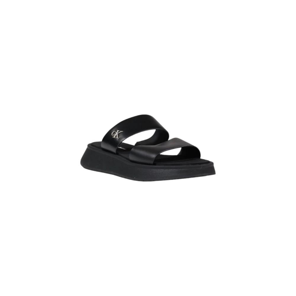 Calvin Klein Jeans Black Leather Flat Sandals by Calvin Klein Jeans