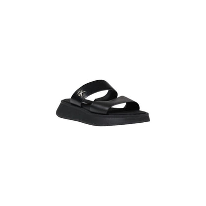 Calvin Klein Jeans Black Leather Flat Sandals by Calvin Klein Jeans