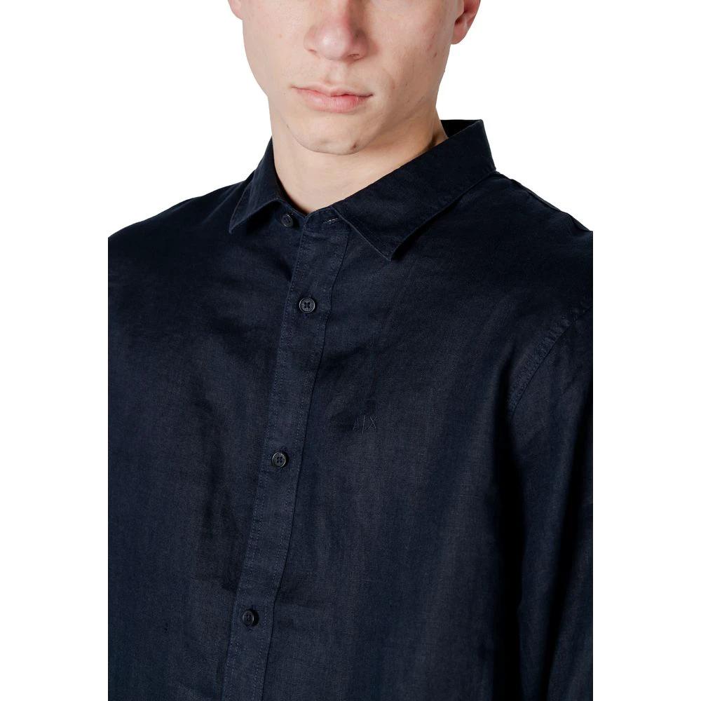 Armani Exchange Blue Linen Dress Shirt by Armani Exchange