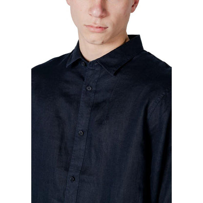 Armani Exchange Blue Linen Dress Shirt by Armani Exchange