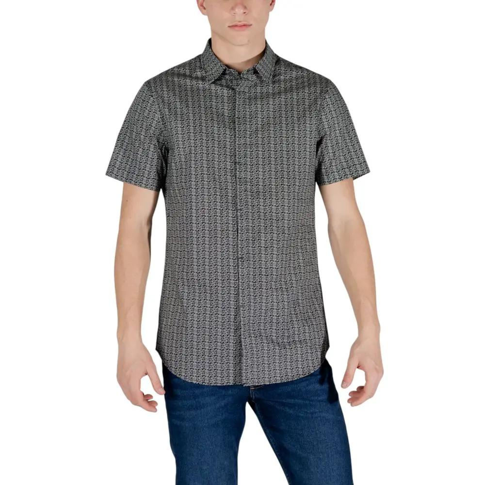 Armani Exchange Black Cotton Shortsleeve Shirt by Armani Exchange