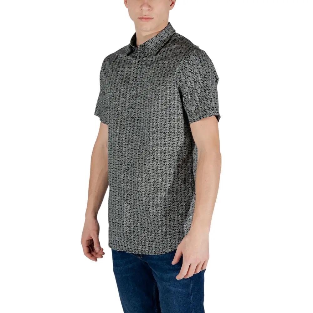 Armani Exchange Black Cotton Shortsleeve Shirt by Armani Exchange