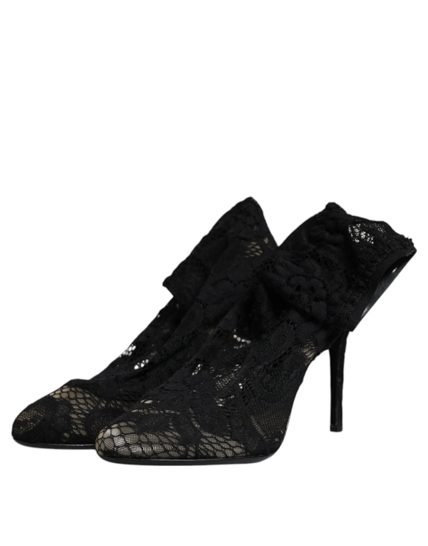 Dolce & Gabbana Black Lace Stretch Heels Mid Calf Boots Shoes by Dolce & Gabbana