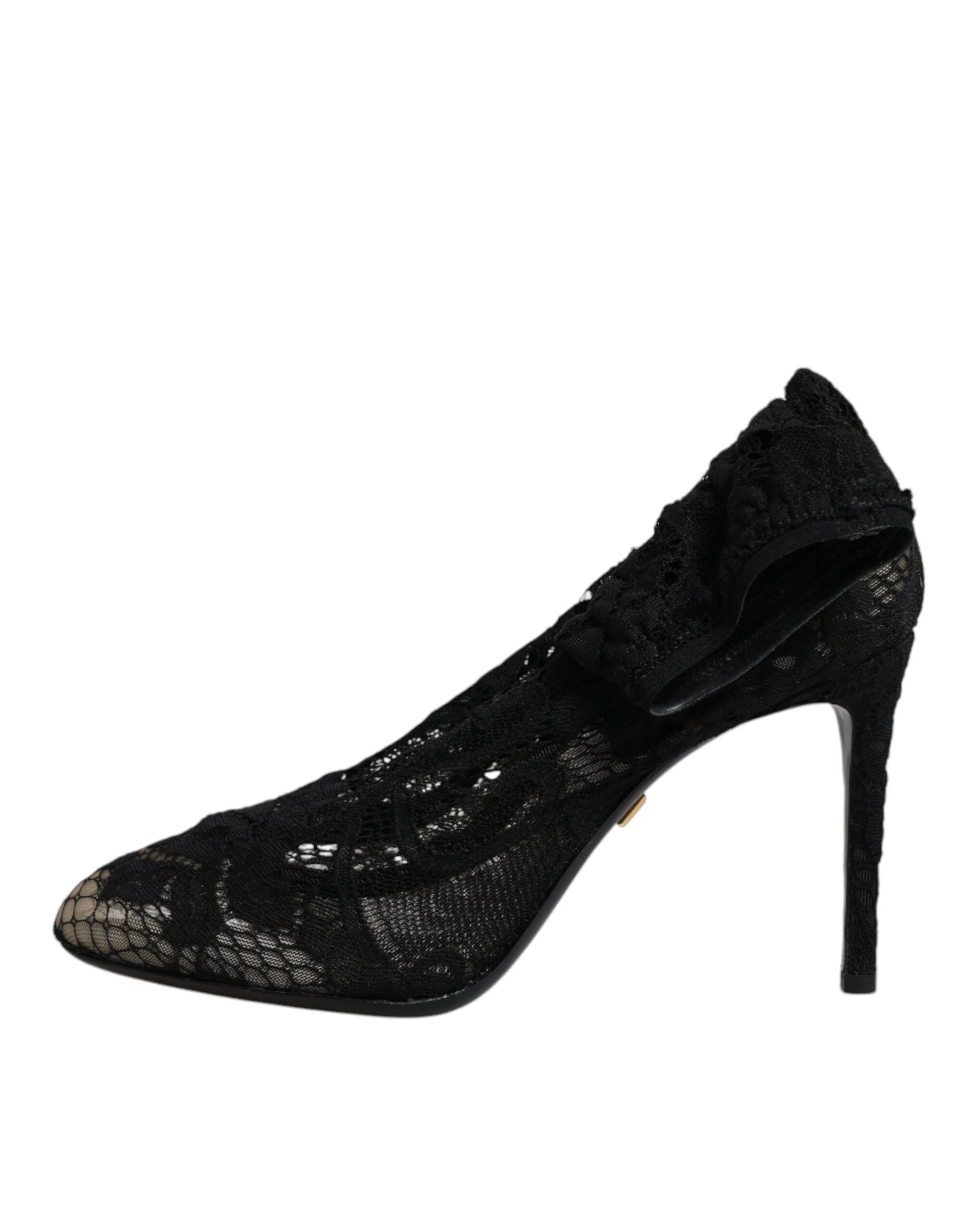 Dolce & Gabbana Black Lace Stretch Heels Mid Calf Boots Shoes by Dolce & Gabbana