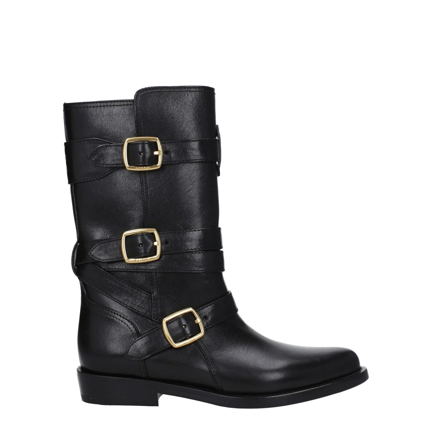 Celine Black Leather Flat Boots by Celine
