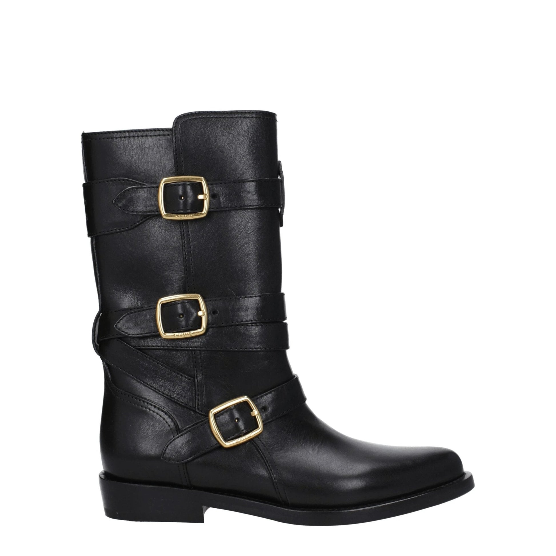 Celine Black Leather Flat Boots by Celine
