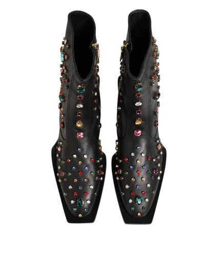Dolce & Gabbana Black Crystal Embellished Men Short Boots Shoes by Dolce & Gabbana