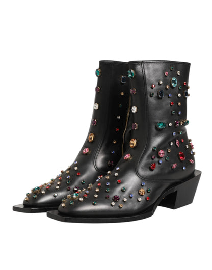 Dolce & Gabbana Black Crystal Embellished Men Short Boots Shoes by Dolce & Gabbana