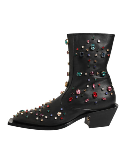 Dolce & Gabbana Black Crystal Embellished Men Short Boots Shoes by Dolce & Gabbana