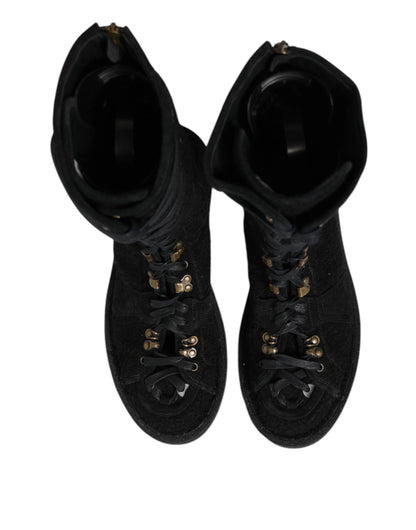 Dolce & Gabbana Black Alpaca Wool Suede Mid Calf Boots Shoes by Dolce & Gabbana