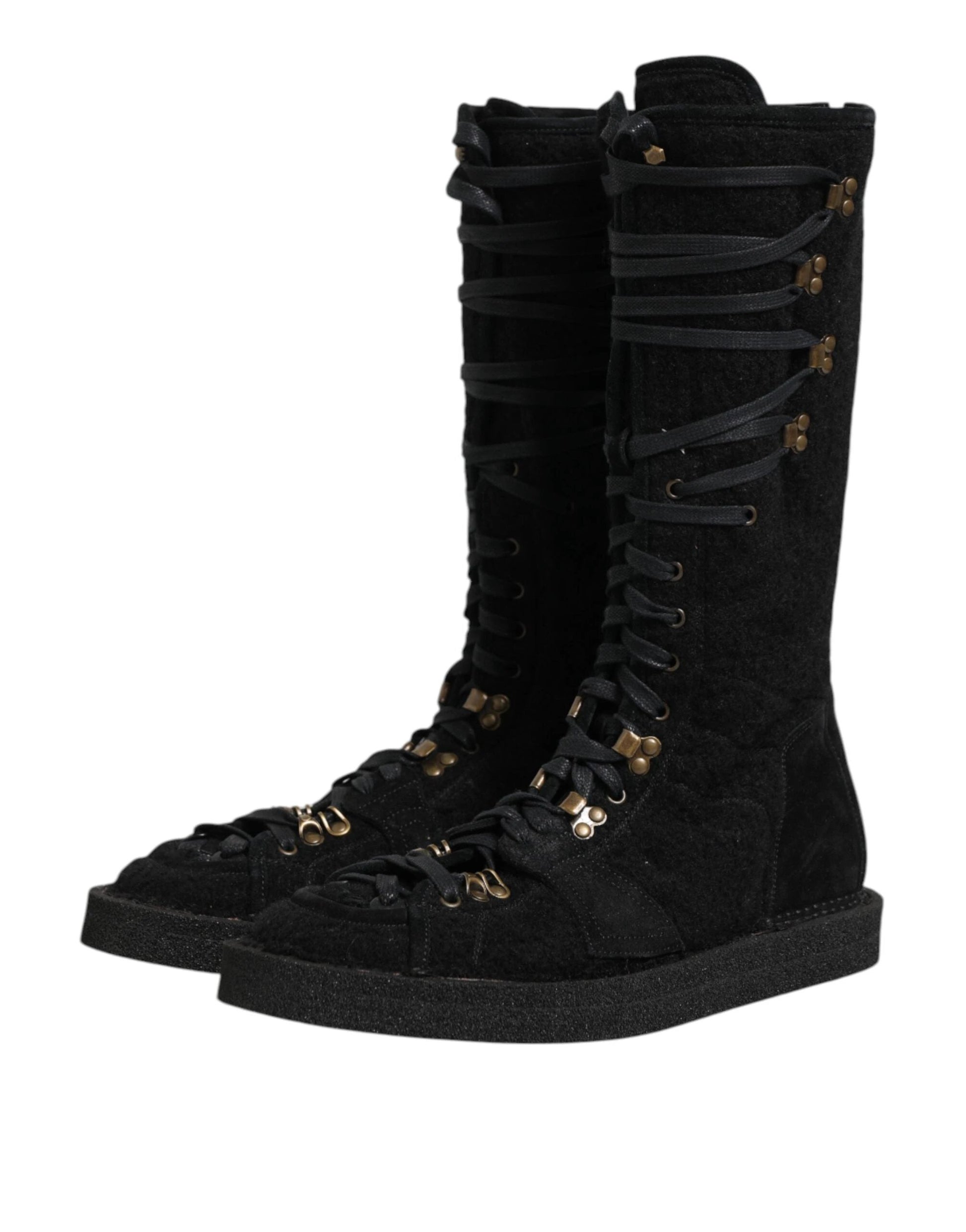 Dolce & Gabbana Black Alpaca Wool Suede Mid Calf Boots Shoes by Dolce & Gabbana