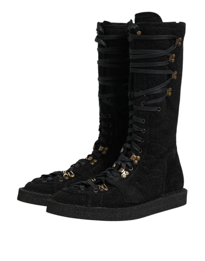 Dolce & Gabbana Black Alpaca Wool Suede Mid Calf Boots Shoes by Dolce & Gabbana