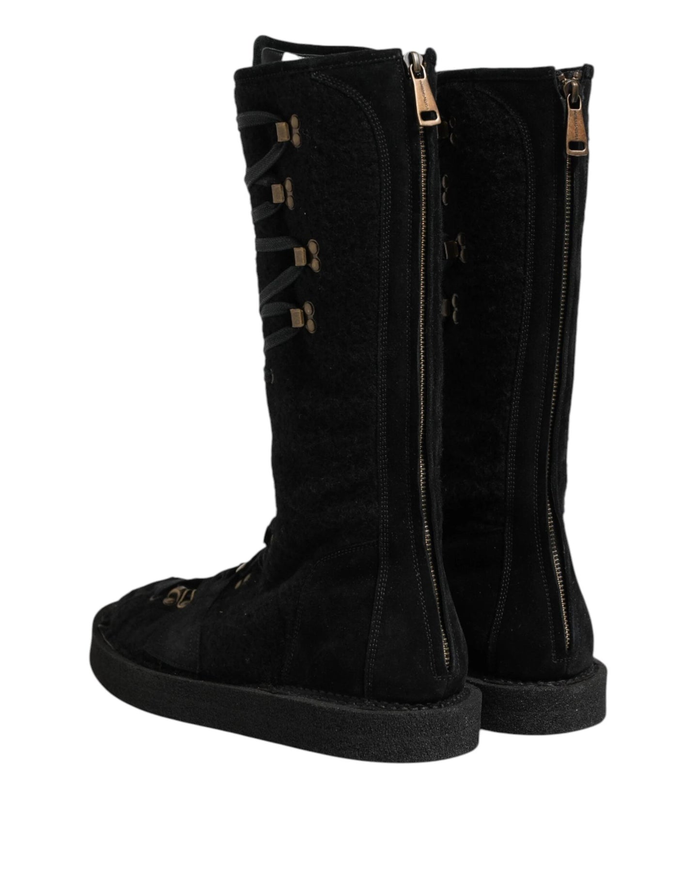 Dolce & Gabbana Black Alpaca Wool Suede Mid Calf Boots Shoes by Dolce & Gabbana