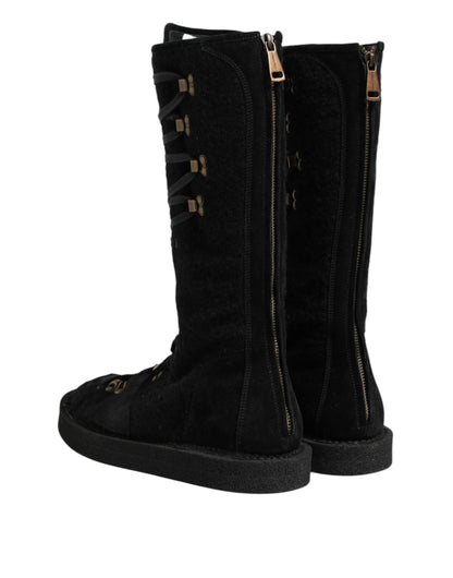 Dolce & Gabbana Black Alpaca Wool Suede Mid Calf Boots Shoes by Dolce & Gabbana