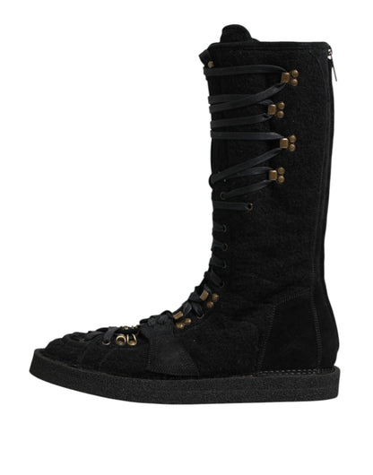 Dolce & Gabbana Black Alpaca Wool Suede Mid Calf Boots Shoes by Dolce & Gabbana