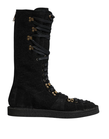 Dolce & Gabbana Black Alpaca Wool Suede Mid Calf Boots Shoes by Dolce & Gabbana
