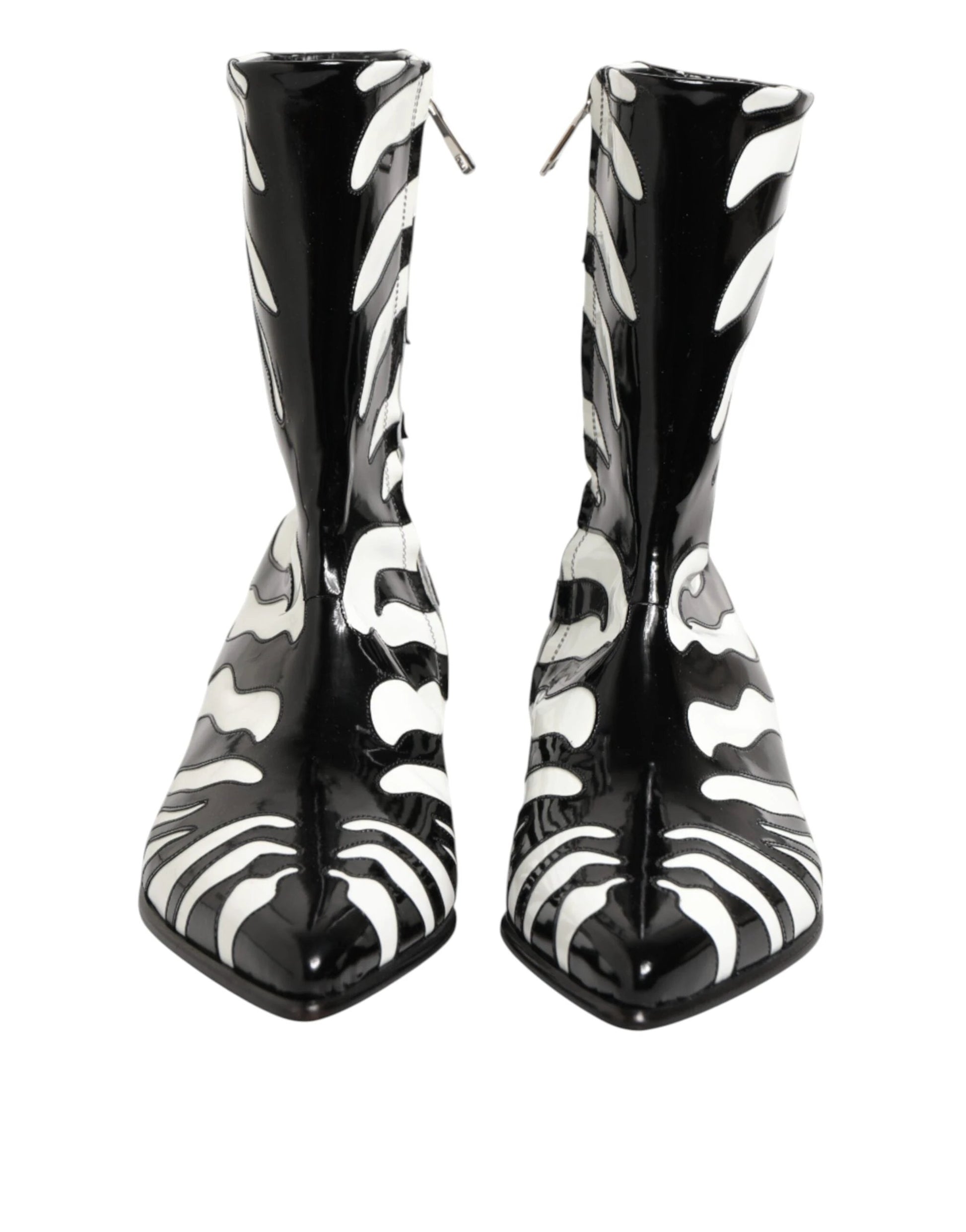 Dolce & Gabbana Black White Zebra Leather Mid Calf Boots Shoes by Dolce & Gabbana