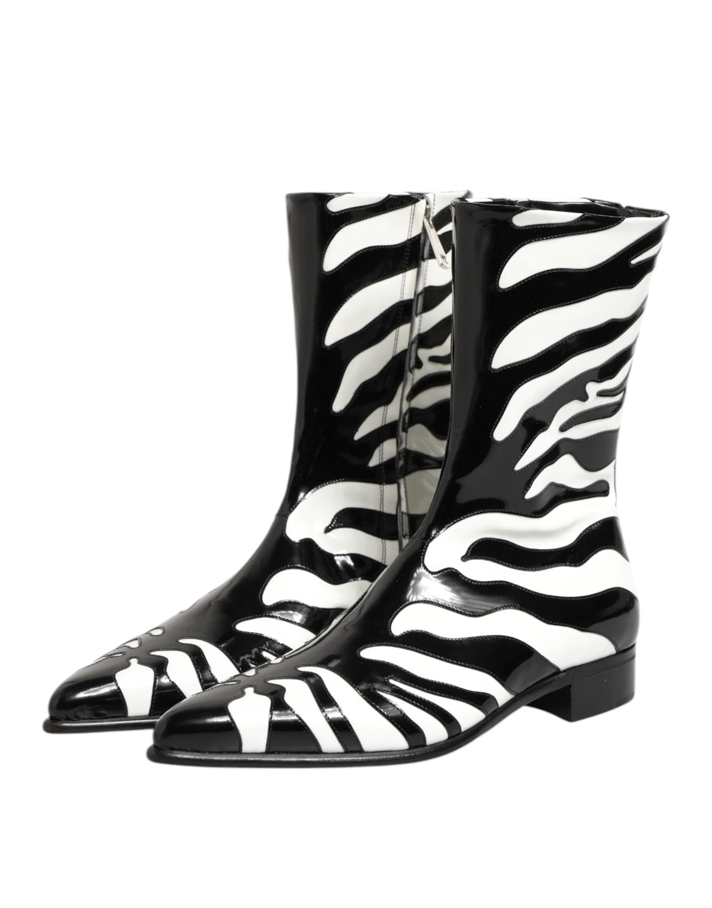 Dolce & Gabbana Black White Zebra Leather Mid Calf Boots Shoes by Dolce & Gabbana