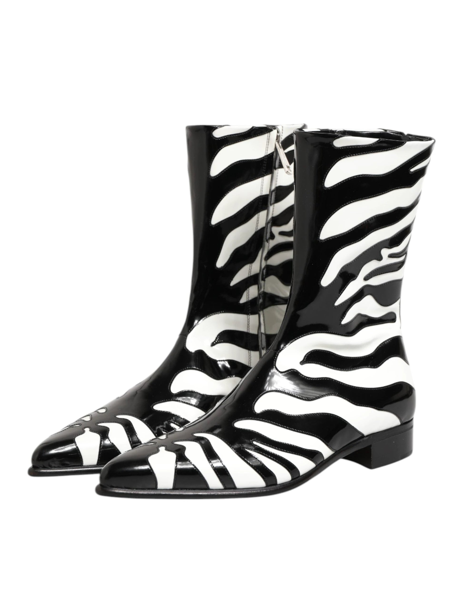 Dolce & Gabbana Black White Zebra Leather Mid Calf Boots Shoes by Dolce & Gabbana