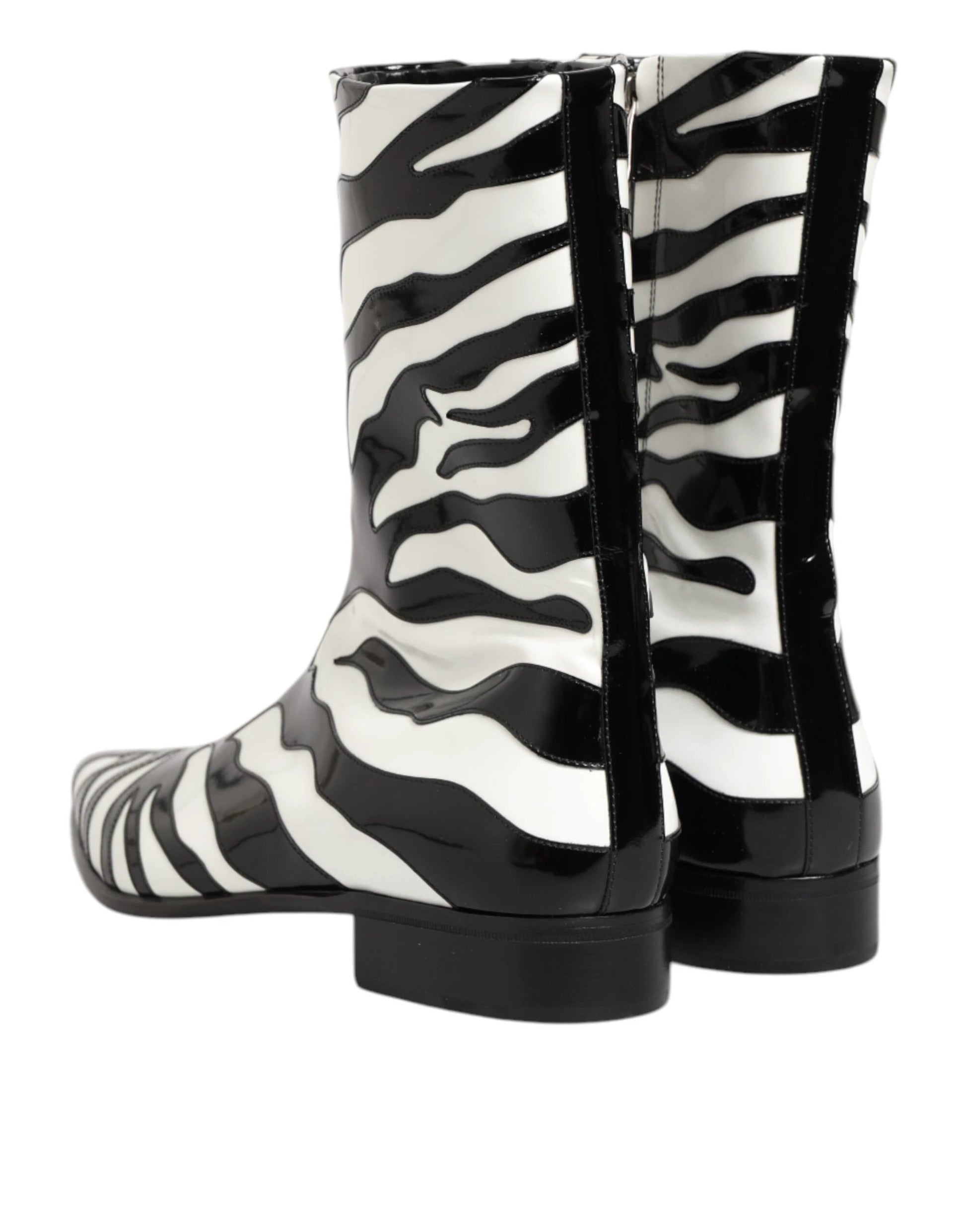 Dolce & Gabbana Black White Zebra Leather Mid Calf Boots Shoes by Dolce & Gabbana