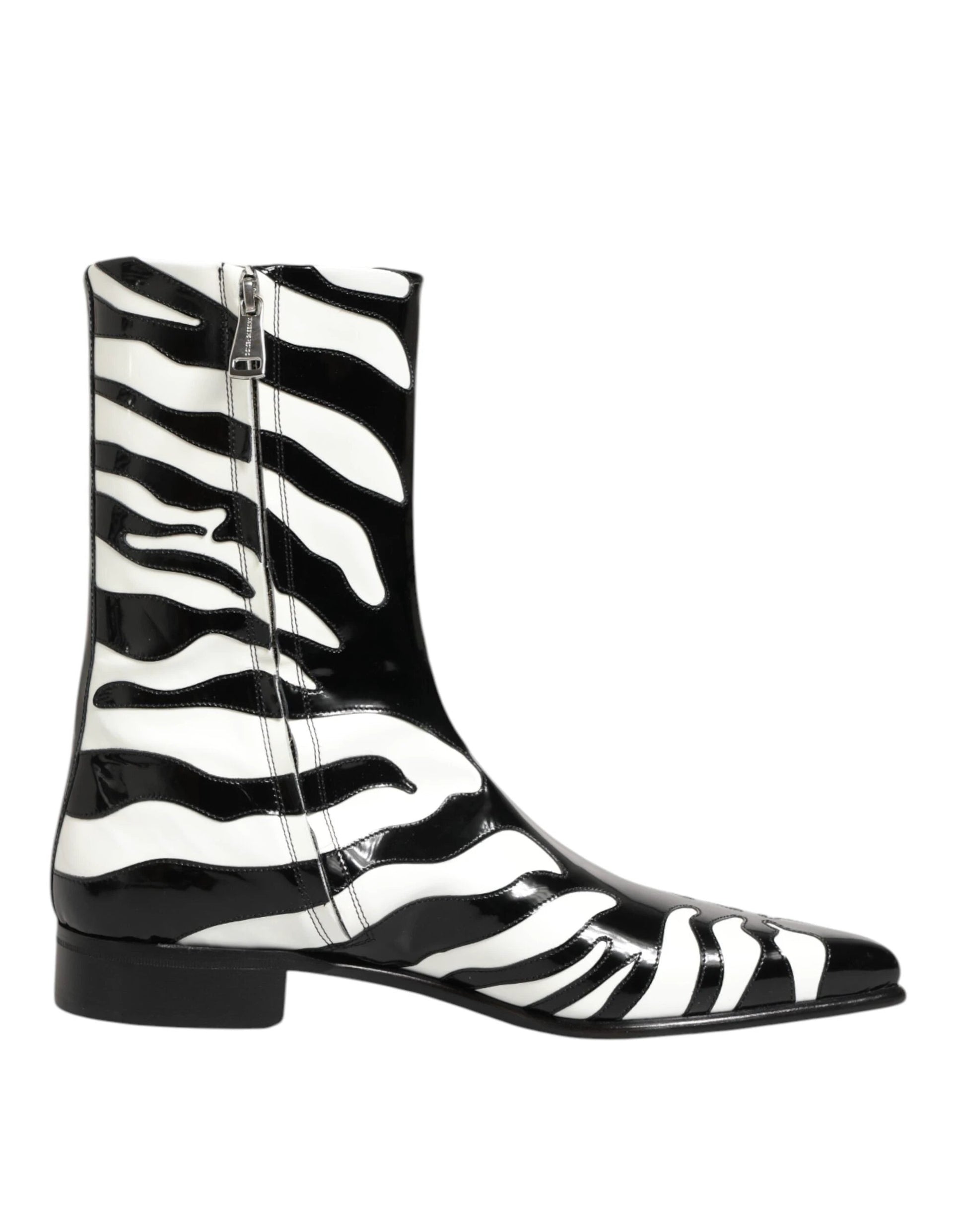 Dolce & Gabbana Black White Zebra Leather Mid Calf Boots Shoes by Dolce & Gabbana