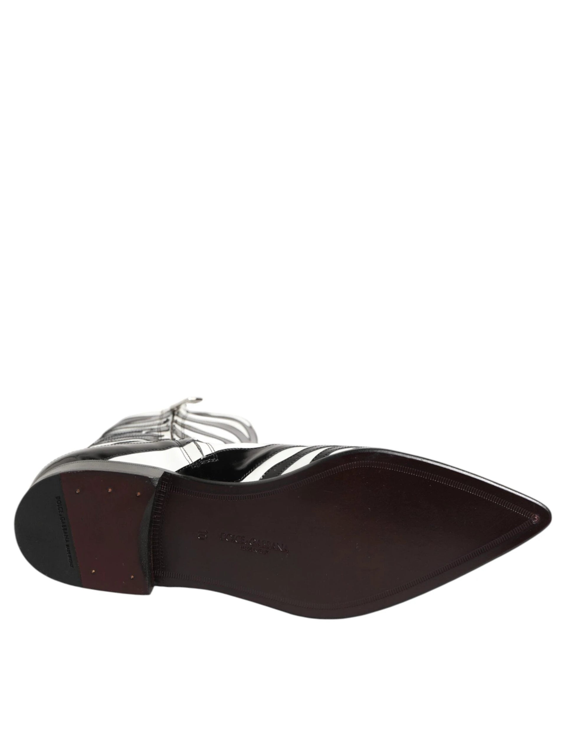 Dolce & Gabbana Black White Zebra Leather Mid Calf Boots Shoes by Dolce & Gabbana