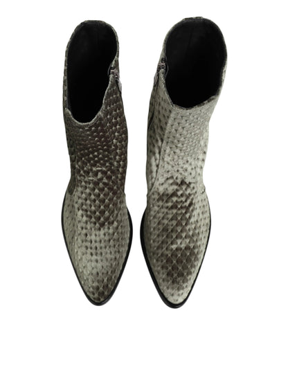 Dolce & Gabbana Gray Cotton Velvet Mid Calf Short Boots Shoes by Dolce & Gabbana
