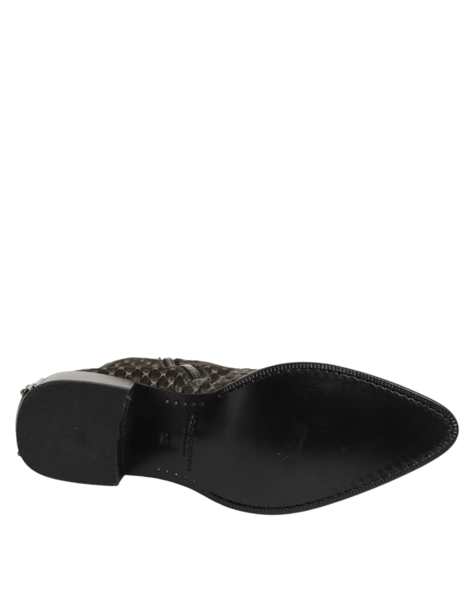 Dolce & Gabbana Gray Cotton Velvet Mid Calf Short Boots Shoes by Dolce & Gabbana