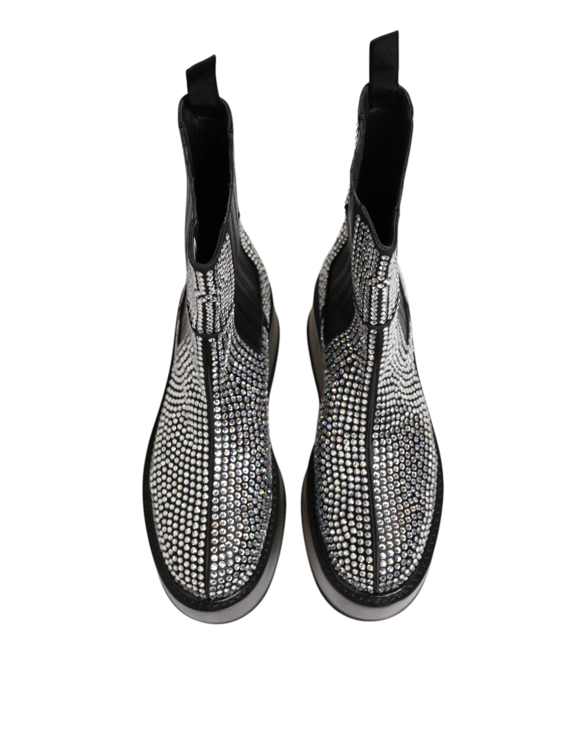 Dolce & Gabbana Black Crystal Strass Mid Calf Short Boots Shoes by Dolce & Gabbana