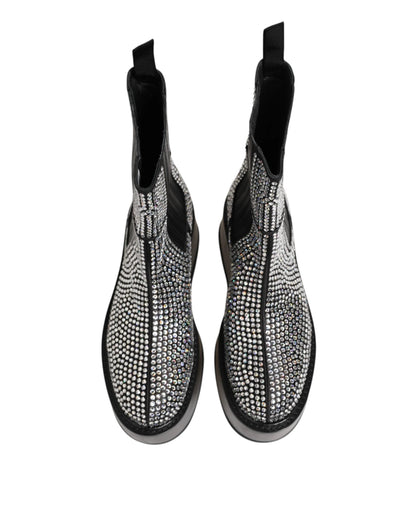 Dolce & Gabbana Black Crystal Strass Mid Calf Short Boots Shoes by Dolce & Gabbana