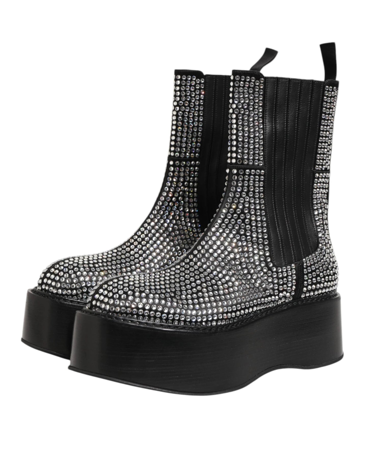 Dolce & Gabbana Black Crystal Strass Mid Calf Short Boots Shoes by Dolce & Gabbana
