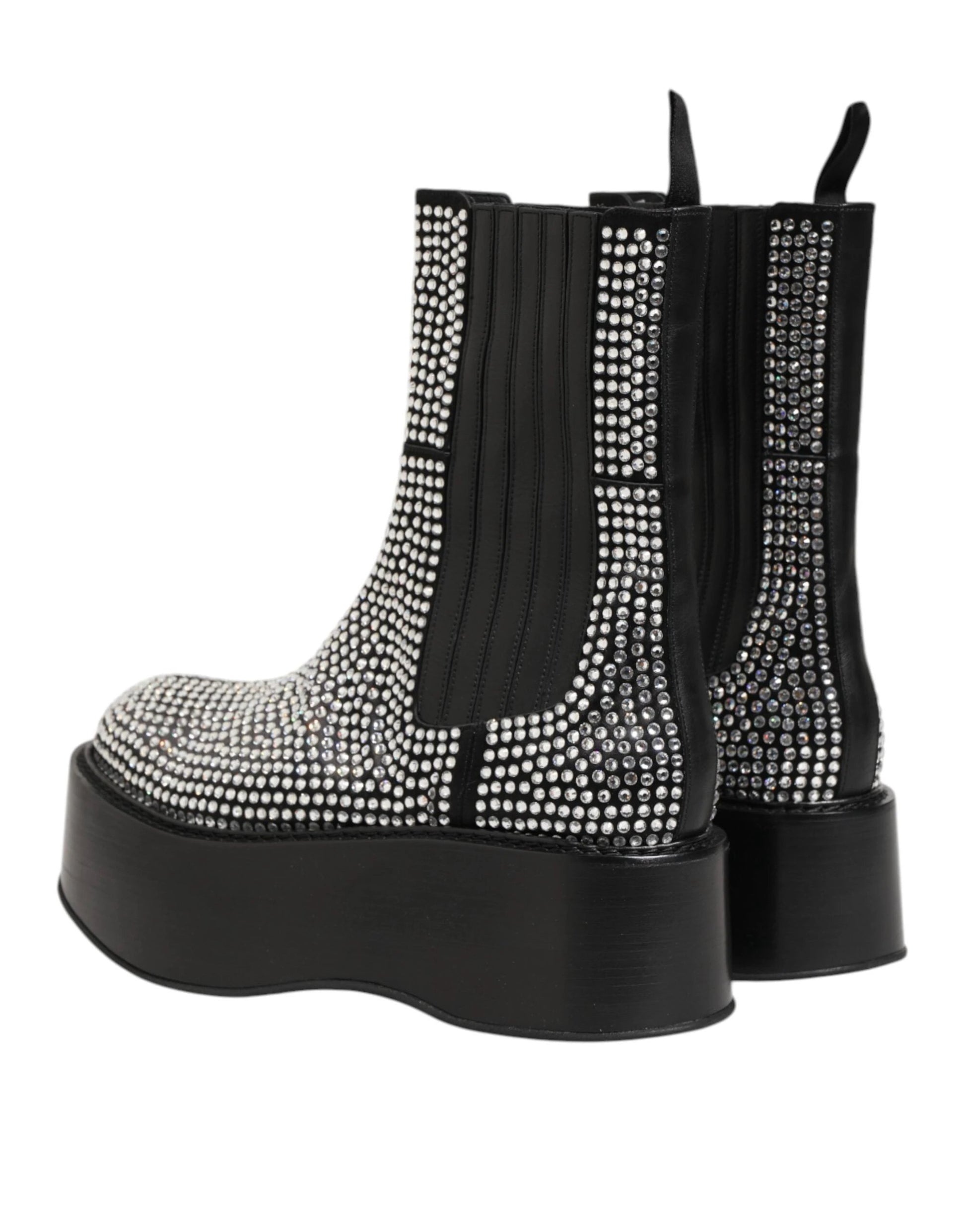 Dolce & Gabbana Black Crystal Strass Mid Calf Short Boots Shoes by Dolce & Gabbana