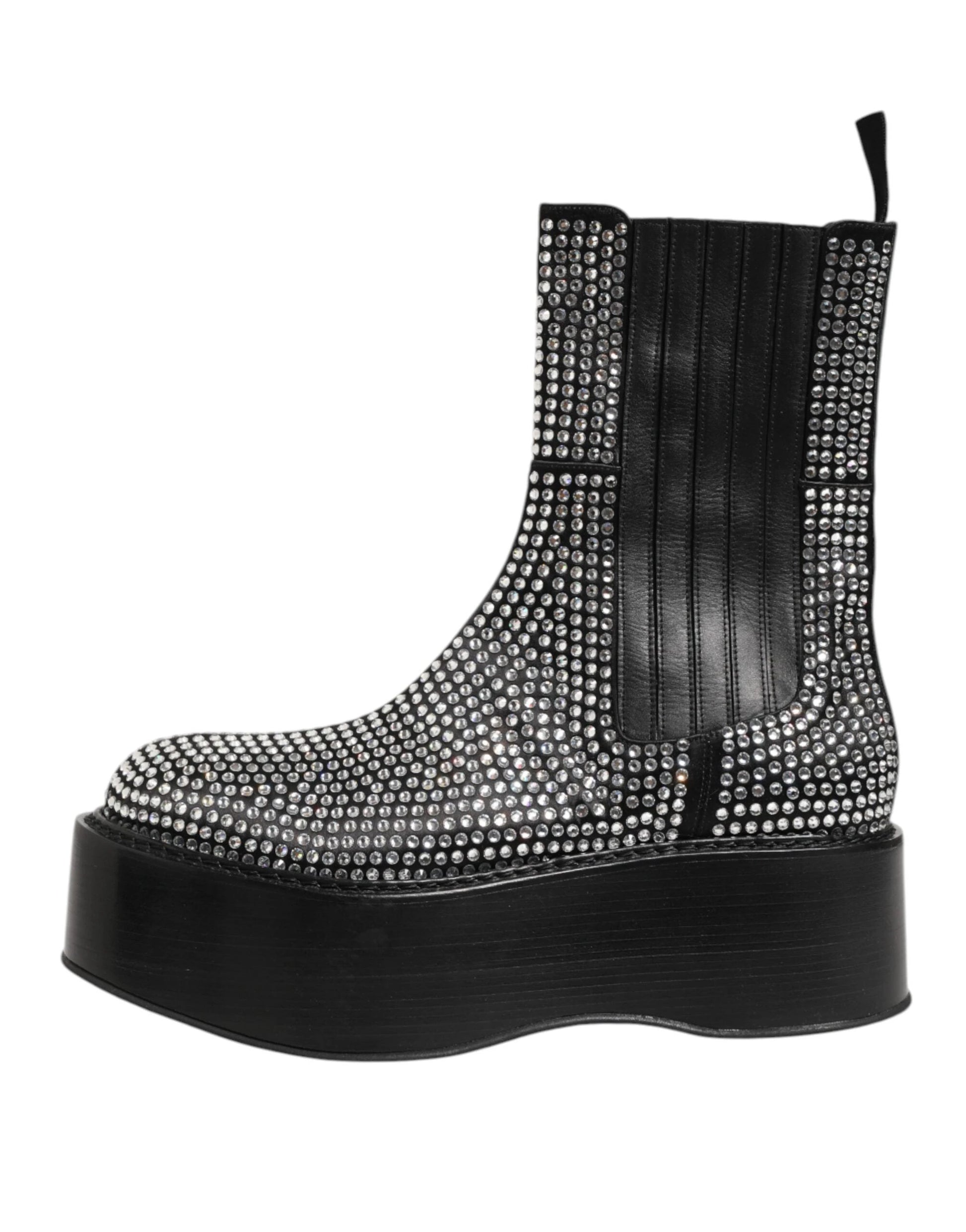 Dolce & Gabbana Black Crystal Strass Mid Calf Short Boots Shoes by Dolce & Gabbana