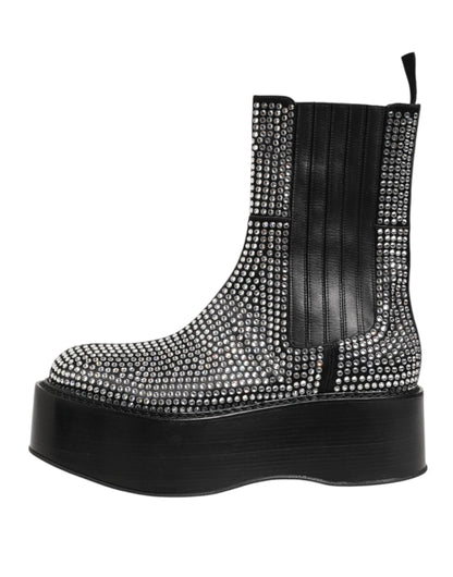 Dolce & Gabbana Black Crystal Strass Mid Calf Short Boots Shoes by Dolce & Gabbana