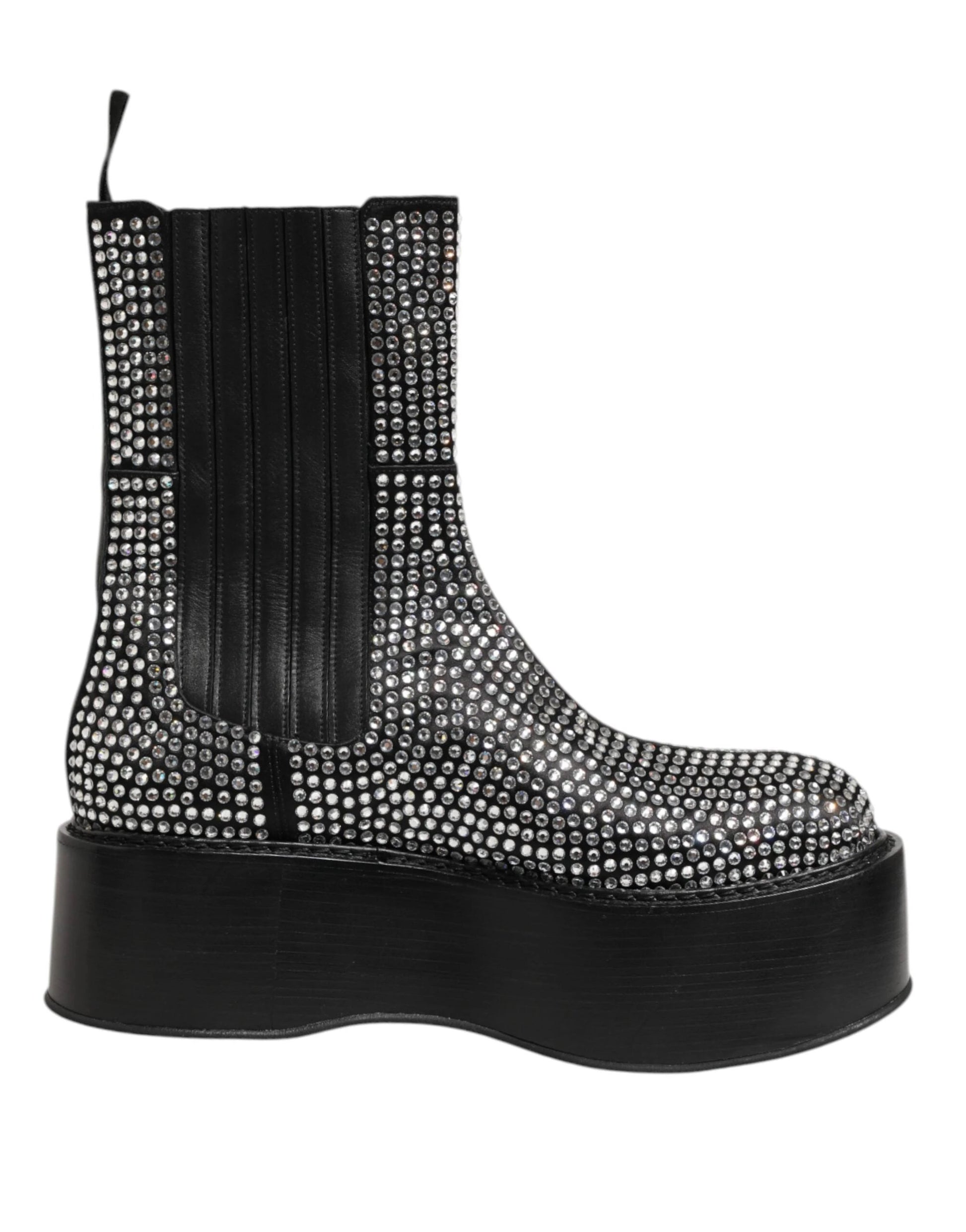 Dolce & Gabbana Black Crystal Strass Mid Calf Short Boots Shoes by Dolce & Gabbana